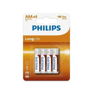 Philips Philips R03L4B/10 - 4 ks Zinkochloridová baterie AAA LONGLIFE 1, 5V 450mAh obraz