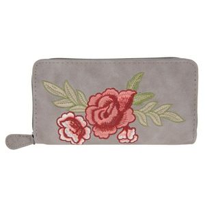 Šedá peněženka Rose embroidery - 19*9 cm JZWA0032G obraz