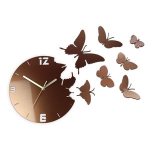 ModernClock 3D nalepovací hodiny Butterflies meděné obraz