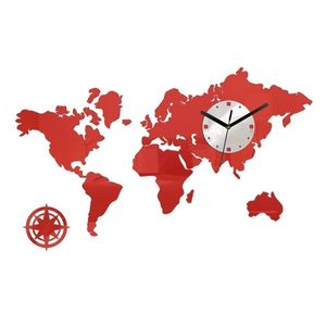 ModernClock 3D nalepovací hodiny Mapa světa červená obraz