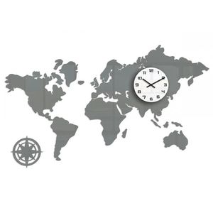 ModernClock 3D nalepovací hodiny Mapa světa šedé obraz