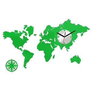ModernClock 3D nalepovací hodiny Mapa světa zelené obraz