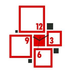 ModernClock 3D nalepovací hodiny Quadrat červeno-černé obraz
