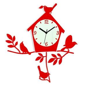 ModernClock Nástěnné hodiny Birds červené obraz