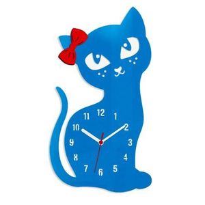 ModernClock Nástěnné hodiny Cat modré obraz