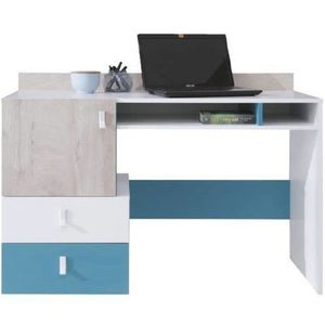 MEBLAR Pc stolek PLUTO s nástavbou, bílá/modrá 125x86x55 bílá / dub / modrá obraz