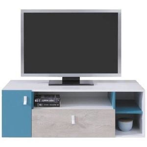 MEBLAR Tv stolek PLUTO, bílá/modrá 120x40x50 bílá / dub / modrá obraz