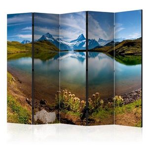 Paraván Lake with mountain reflection Switzerland Dekorhome 225x172 cm (5-dílný) obraz