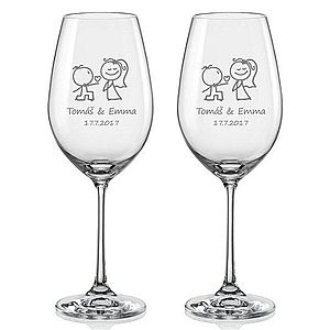 Svatební skleničky na víno Zamilovaní novomanželé, 2 ks obraz