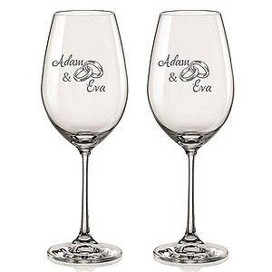 Svatební skleničky na víno Prstýnky s datem svatby na dýnku, 2 ks obraz