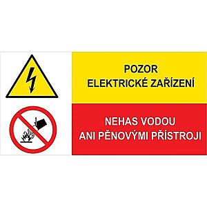 Pozor elektrické zařízení. Nehas vodou ani pěn 150 x 75 mm obraz