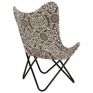 Relaxační křeslo BUTTERFLY textil / ocel Dekorhome Černá s bílým potiskem obraz