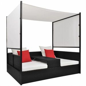 Ratanová postel s baldachýnem Černá obraz
