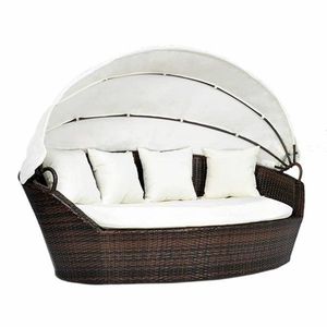 Zahradní ratanová postel s baldachýnem Hnědá obraz