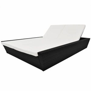Zahradní ratanová postel s poduškou Černá obraz