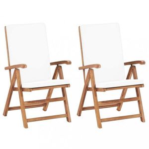 Polohovací zahradní židle 2 ks teakové dřevo Dekorhome Krémová obraz