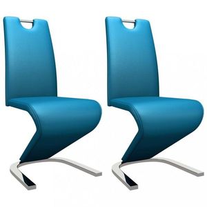 Jídelní židle 2 ks umělá kůže / chrom Dekorhome Modrá obraz