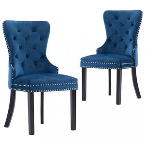 Jídelní židle 2 ks samet / kaučukovník Dekorhome Modrá obraz