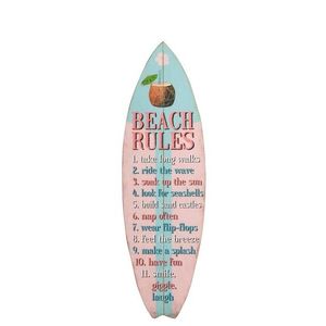 Modro -růžová dřevěná nástěnná cedule plážová pravidla - 24*1, 5*77cm 93582 obraz