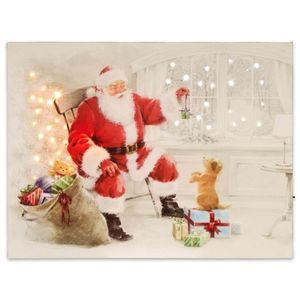 Nástěnná malba Santa Claus s psíkem, 40 LED, 30 x 40 cm obraz
