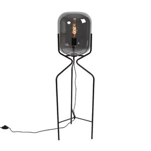 Designová stojací lampa černá s kouřovým sklem - Bliss obraz