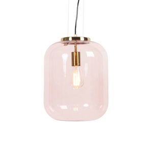 Art Deco závěsná lampa mosaz s růžovým sklem - Bliss obraz