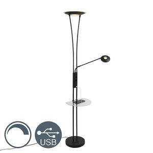 Stojací lampa černá s čtecím ramenem včetně LED a USB portu - Sevilla obraz