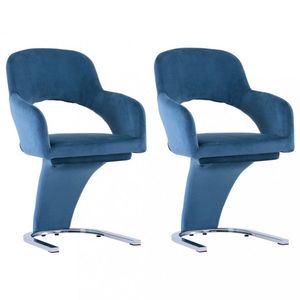 Jídelní židle 2 ks samet / chrom Dekorhome Modrá obraz
