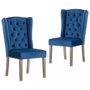 Jídelní židle 2 ks samet / kaučukovník Dekorhome Modrá obraz