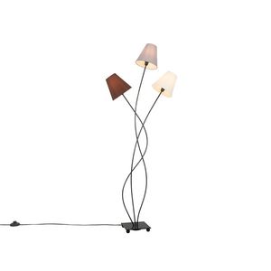 Designová stojací lampa černá s látkovými odstíny 3-light - Melis obraz