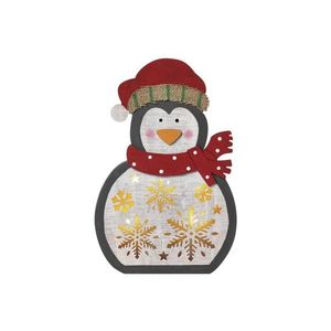 ZY2332 LED vánoční tučňák dřevěný, 30cm, 2× AAA, teplá obraz