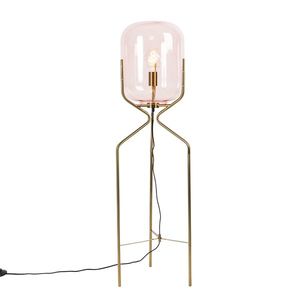 Art Deco stojací lampa mosaz s růžovým sklem - Bliss obraz