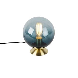 Art deco stolní lampa mosaz s modrým sklem - Pallon obraz