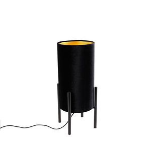 Designová stolní lampa černé velurové odstín černé se zlatem - Rich obraz