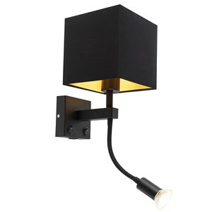 Moderní nástěnná lampa černá s USB a čtvercovým černým odstínem - Zeno obraz