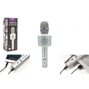 Mikrofon karaoke Bluetooth stříbrný na baterie s USB kabelem v krabici 10x28x8, 5cm obraz