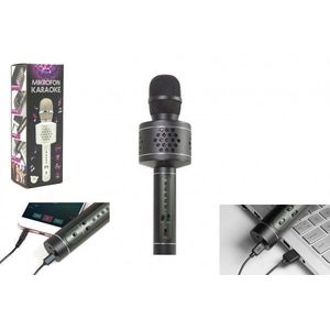 Mikrofon Karaoke Bluetooth černý na baterie s USB kabelem v krabici 10x28x8, 5cm obraz