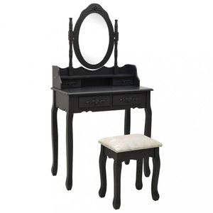 Toaletní stolek s taburetem Dekorhome Černá obraz