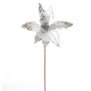 Vánoční třpytivá květina stříbrná, 50 x 32 cm obraz