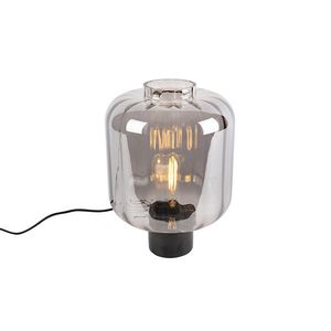 Designová stolní lampa černá s kouřovým sklem - Qara obraz