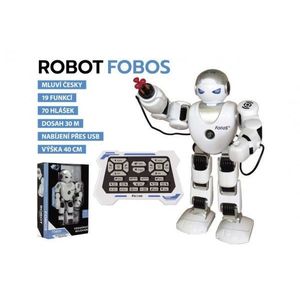 Robot RC FOBOS plast interaktivní chodící 40cm česky mluvící na baterie s USB v krabici 31x45x13cm obraz