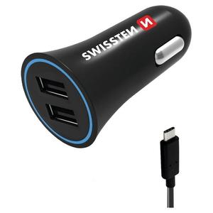 Nabíječka USB 12/24V Swissten 2, 4AMP 2x USB+Kabel USB-C 1, 2m obraz