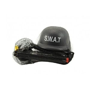 Teddies Sada SWAT helma+pistole na setrvačník s doplňky plast v síťce obraz