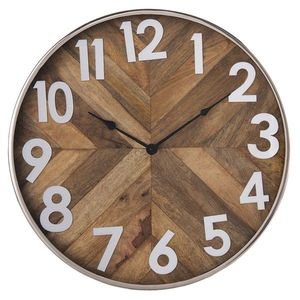 Dřevěné hodiny v kovovém rámu Mrionn - Ø 50*6 cm / 1*AA 6KL0509 obraz
