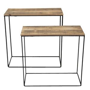 Set 2 odkládacích stolků s recyklovaným dřevem - 60*25*65 cm / 55*22*56 cm 50307 obraz
