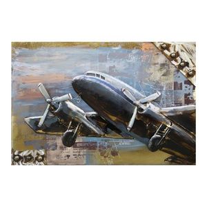 Vintage kovový obraz na stěnu s letadlem - 120*80*7 cm JJWA00026 obraz