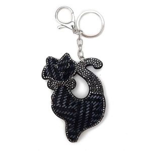 Černý přívěšek na klíče kočka s kamínky - 5.5*7 cm MLKCH0162 obraz