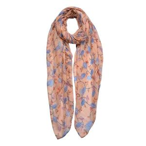 Světle růžovo oranžový šátek s modrými lístky a květy - 80*180 cm JZSC0459P obraz