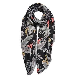 Černý šátek s barevnými květy a listy - 80*180 cm JZSC0463Z obraz