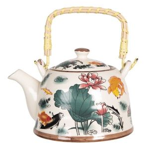 Porcelánová konvice na čaj s květy a rybkami - 18*14*12 cm / 0, 8L 6CETE0072L obraz
